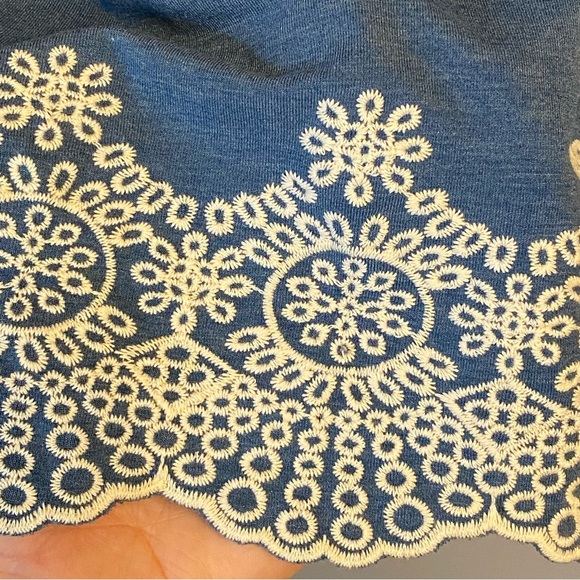 Adrianna Papell Embroidered Tasseled Peasant Blouse Top Blue XL - Picture 6 of 13